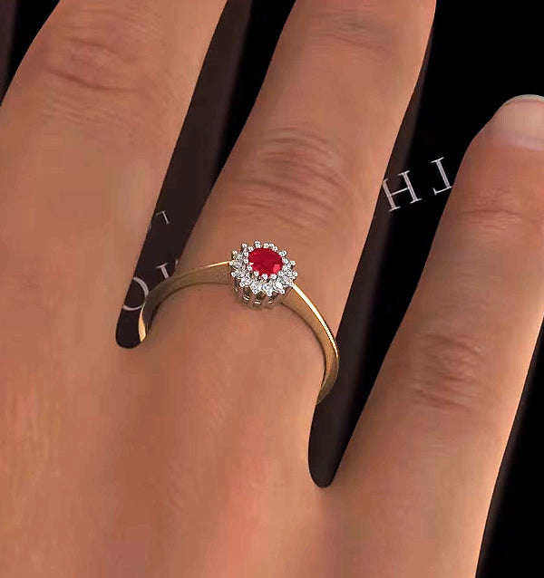 Ruby 3.5 x 3.5mm And Diamond 9K Gold Ring
